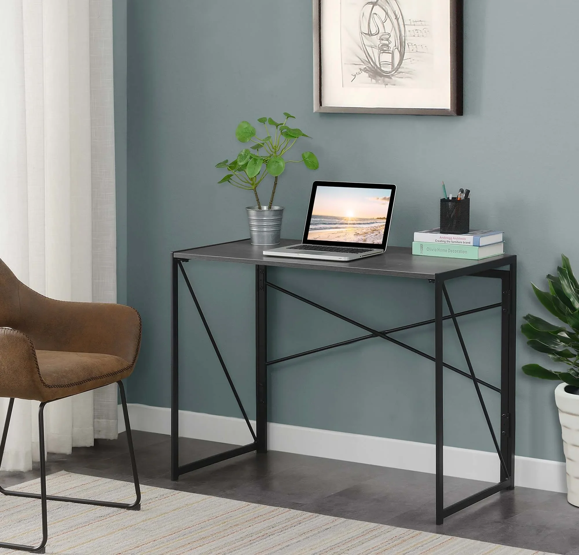 Xtra Modern 39.5 In Melamine Portable Computer Desk Brown Black