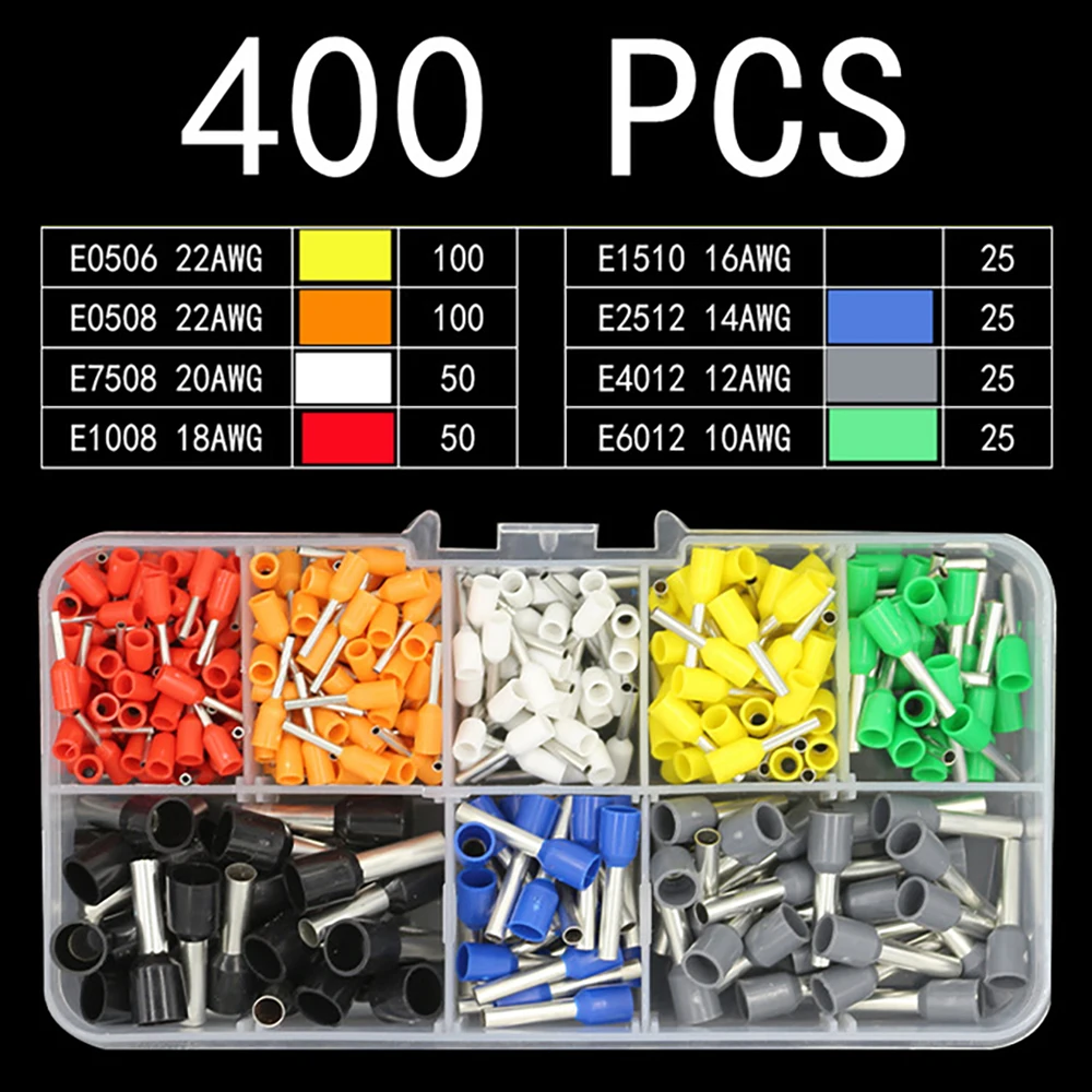 Wire Connectors Tubular Crimp Terminals-Insulated 400pcs/box for Secure Electrical Connections
