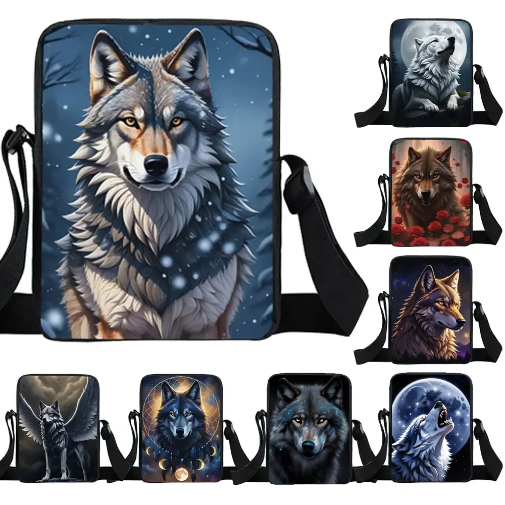 

Howling Wolf Pattern Crossbody Bags Wolf Under The Moonlight Women Handbag Shoulder Bags Messenger Bag Key Phone Holder Book Bag