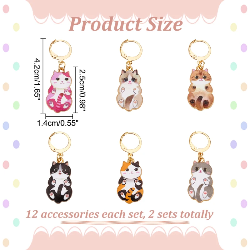 24 Pcs Enamel Cat Stitch Markers Enamel Alloy Crochet Stitch Marker Charms Removable Locking Marker for Knitting Weaving