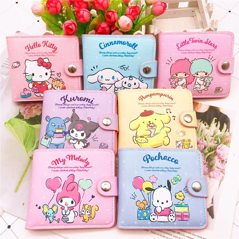 

Miniso Sanrio Kawaii Hello Kitty Cinnamoroll My Melody Kuromi новая ПУ Повседневная сумка для денег кошелек для мелочи с кнопкой