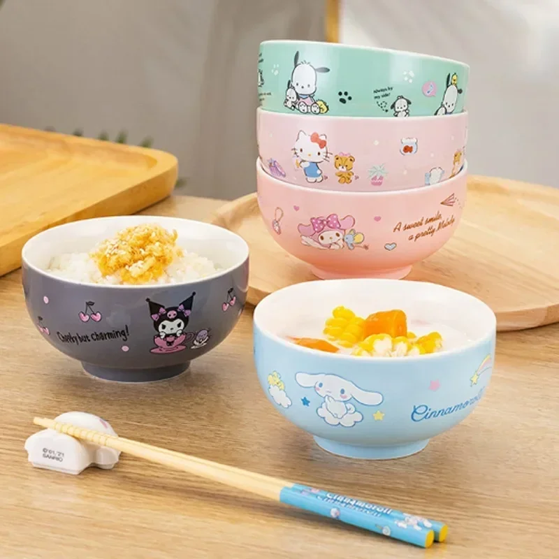 

New HelloKitty Sanrio Anime Figure Bowl Cute Kawaii Cinnamoroll MyMelody Kuromi Pochacco Ceramic Tableware Friends Home 5 Inches