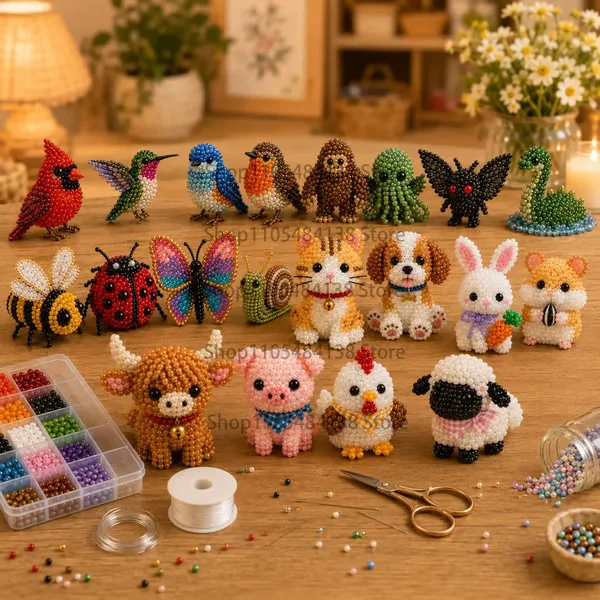 Kit Artigianale 3D di Animali con Perline, Kit Fai-da-Te per Adulti, Piccoli Animali 3D in Perline per Progetti Creativi - immagine 2