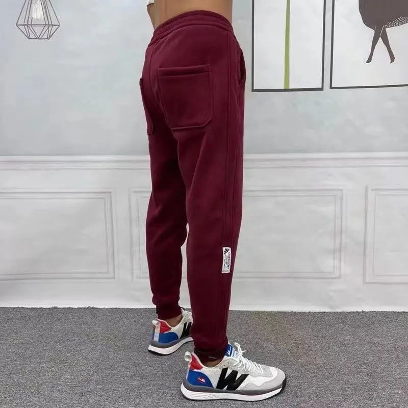 Men Appliques Casual Streetwear Y2K Pockets Cotton Sweatpants Solid Slim Drawstring Sports Joggers Comfortable Harem Pants