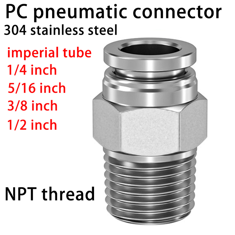 PC 304 Stainless Steel Compressor Pneumatic Quick Coupling for 1/4 5/16 3/8 1/2 Inch Tube Hose 6.35 9.53 12.7mm NPT1/8 Thread