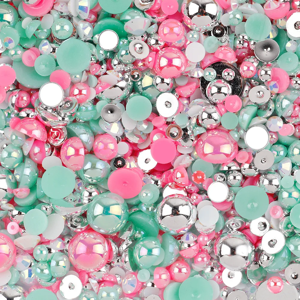 10 г різноманітних розмірів желейної смоли з плоскою спинкою зі стразами AB Перлинні намистини для нейл-арту DIY Cup Crafts Decor