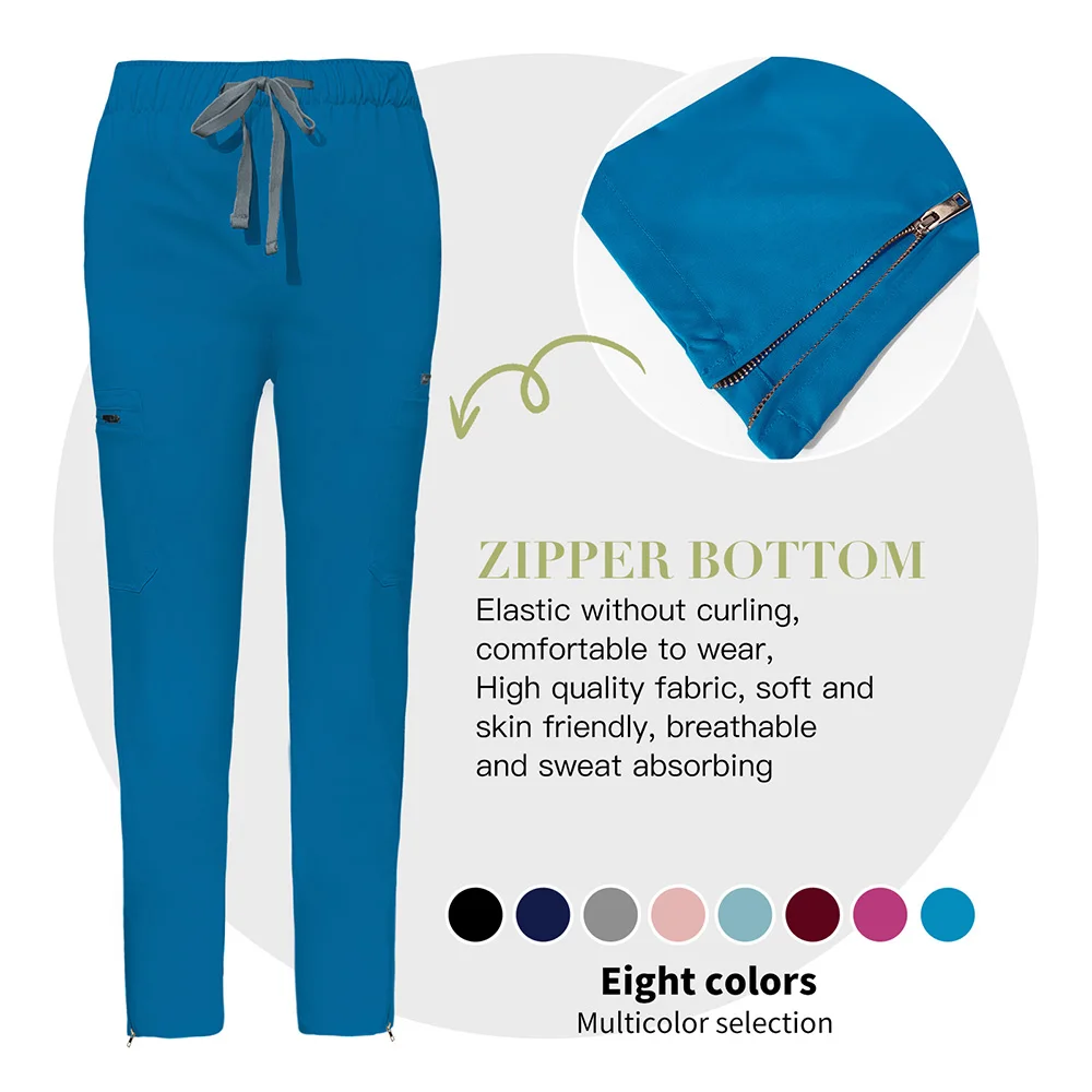 Casual Solid Color Scrubs Uniform Medical Pants Dentist Pants Workout Spa Bottoms Clothing Trousers Pet Grooming Workwear Unisex