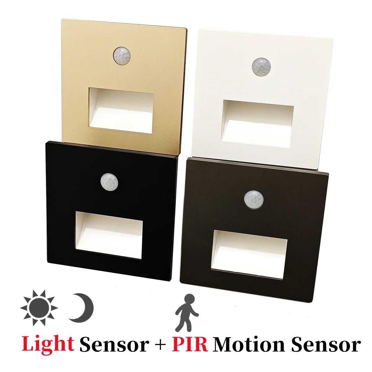 

Recessed Led Wall Lamp Gold Black PIR Motion Sensor Stair AC85-265V Step Corridor Indoor Lighting