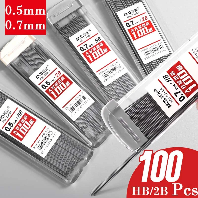 Mechanical Pencil Refills 100Pcs 0.5/0.7mm 2B/HB Pencil Rod Automatic Core Office School Art Sketch Drawing