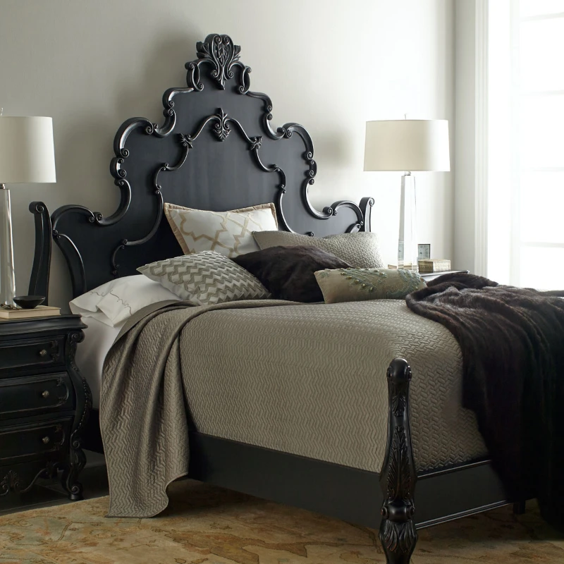 

Customized French-European retro carved solid wood bed 1.8 simple double bed American master bedroom big bed wedding bed villa