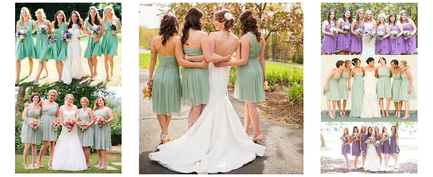 Chiffon Short Bridesmaid Dresses One Shoulder Ruched Ruffle formal Dress