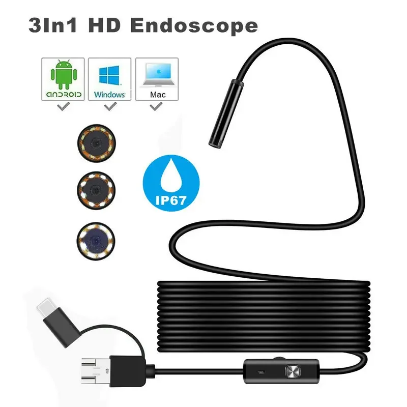 

3.5m 5m 10m Wire Mini Endoscope Camera 5.5mm Lens for Android Type-C/USB Borescopes Waterproof Led Lighting Inspection Camera