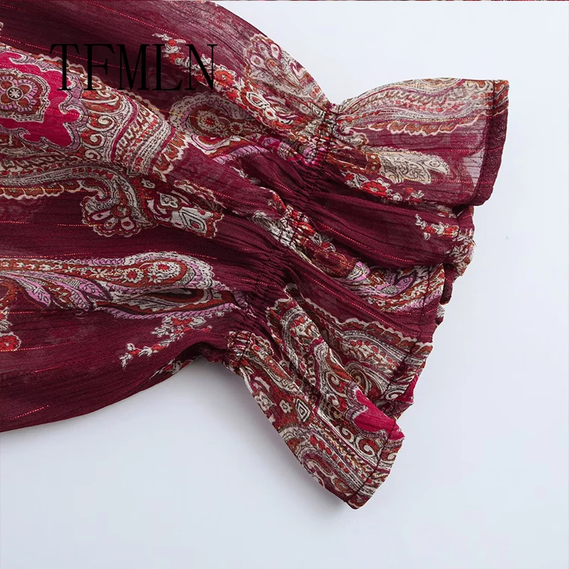 TFMLN Women Loose Long Dress Fashion Holiday Style Lantern Sleeve Lace Up Neck Midi Dress Bohemian Summer Vintage Dress