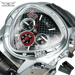 JARAGAR Luxury Men's Automatic Sports Watch with Multifunctional Dial and Leather Strap (BOX BLACK)
