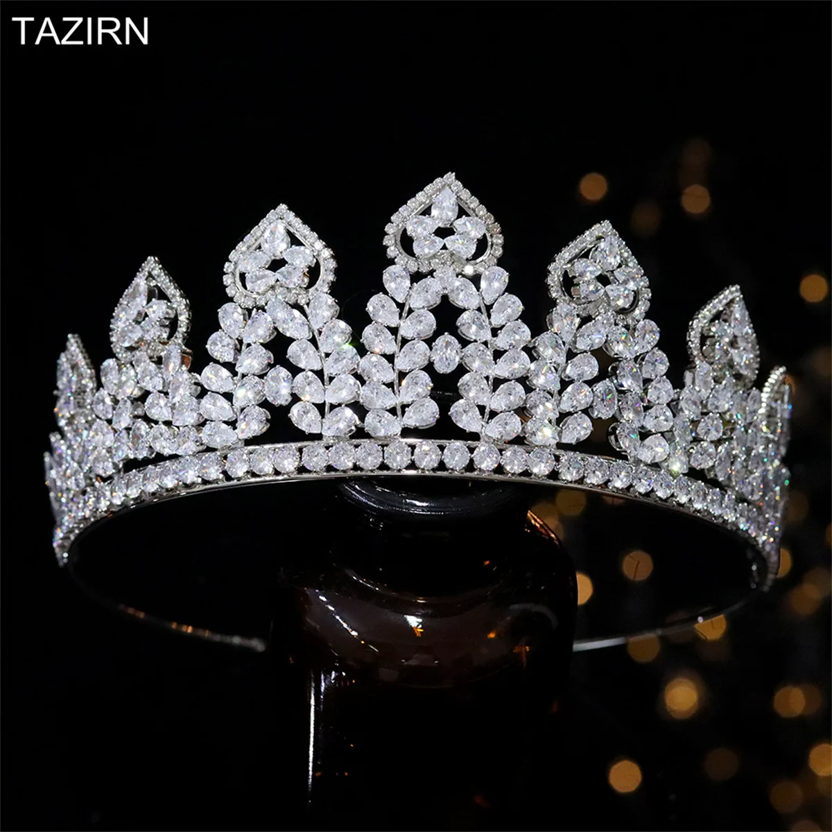 

TAZIRN CZ Crowns New Bridal Wedding 5A Cubic Zirconia Tiaras Lengthen Headdress Women's Anniversary Party Hair Accessories Gifts