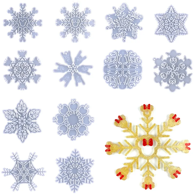 2022 New/Christmas Snowflake Silicone Molds for Epoxy Resin 15 Style/Snowflake Keychain Jewelry Pendant UV Resin Mold Craft Tool diy resin crystal snowflake listing christmas epoxy mold snow keychain pendant jewelry decorative silicone mirror resin mold