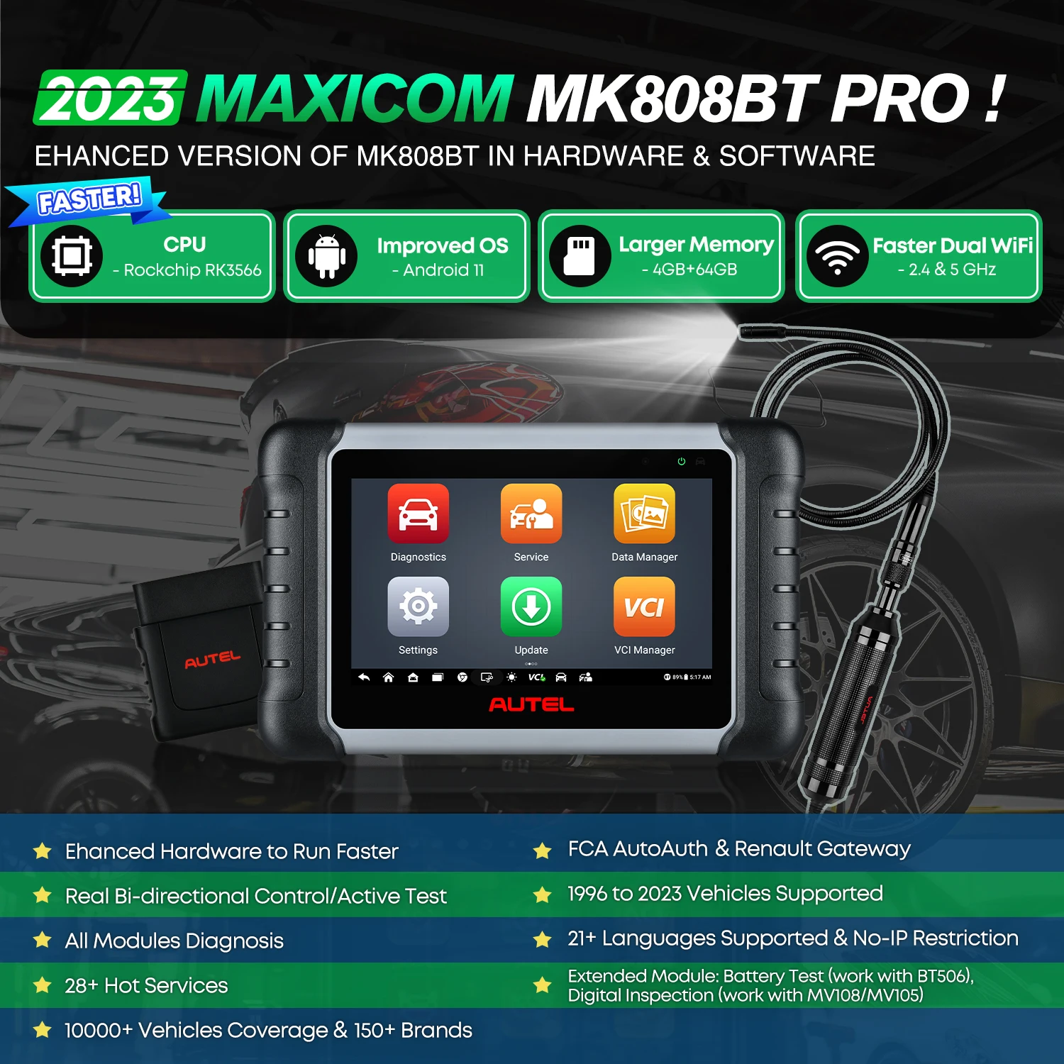 2024 Autel MK808BT PRO (Autel MK808Z-BT) With Free Autel MaxiVideo MV108  Support FCA AutoAuth