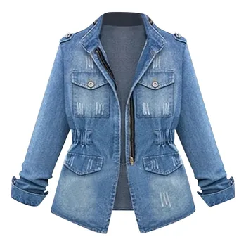 Vintage American Style Oversize Long Sleeve Denim Jacket For Women Casual Autumn/Winter Draped Single-Breasted Top 1