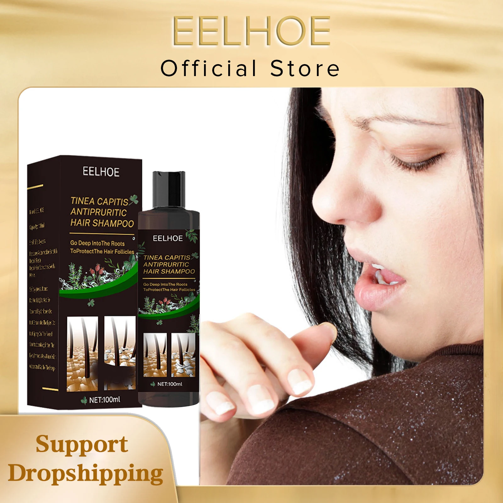 EELHOE 100ml Therapeutic Shampoo Control Oil Refreshing Clean Flaking Scalp Hair Care Anti-Dandruff Treatment Itching Shampoo