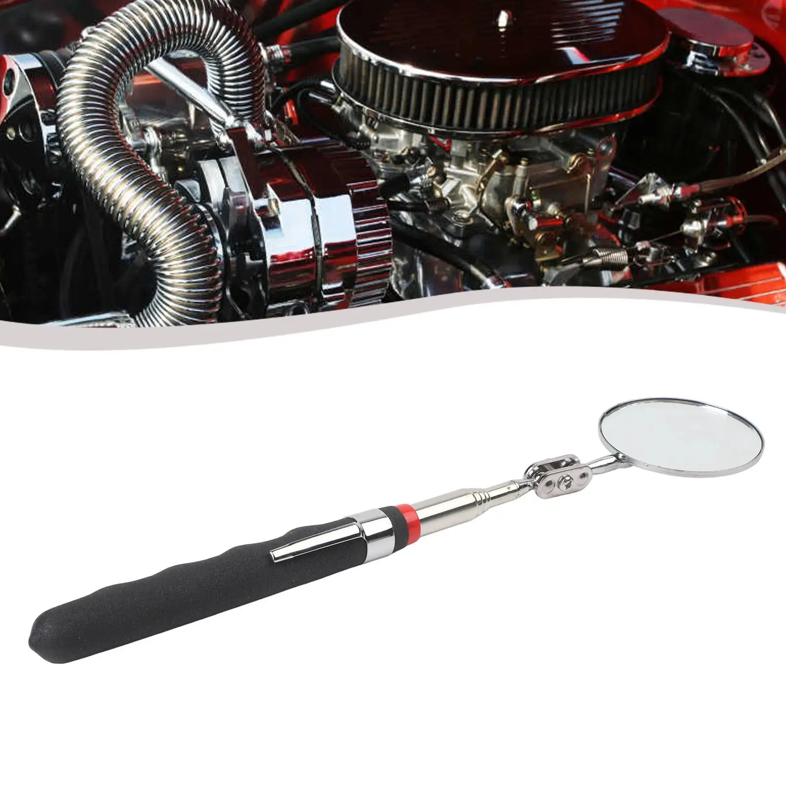 מראת בדיקת 360 מעלות עם ידית מתכווננת 24-72Cm מראת טלסקופית ראש טלסקופי מראת ביקור מתקפלת