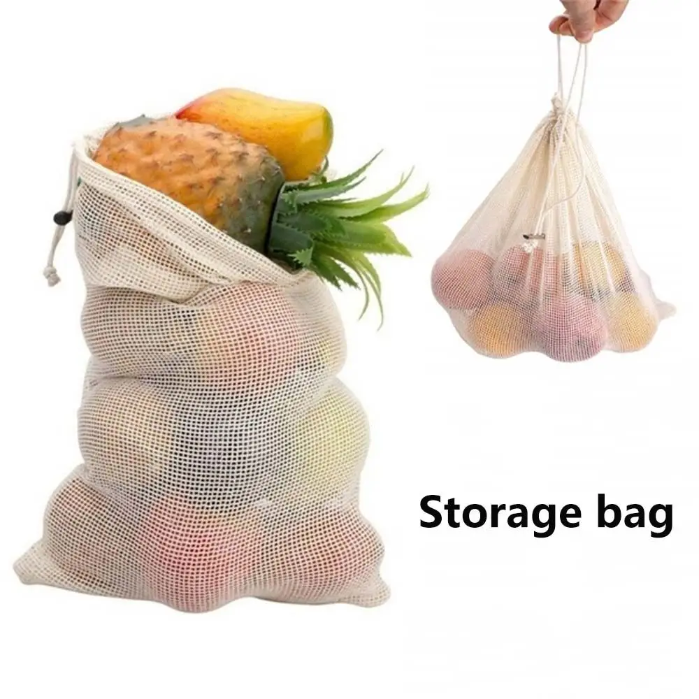 

Eco-Friendly Kitchen Reusable Mesh Cotton Fruit and Vegetable Storage Mesh Bags Storage Bag Washable