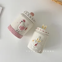 Cute Rabbit Sealed Storage Jar Tea Coffee Bean Storage Ceramic Jar Cartoon Decoration Kitchen Food Storage  Containers 1