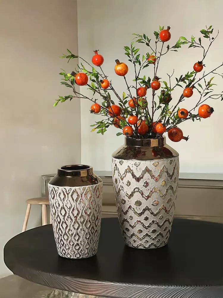 

New Chinese style ceramic vase ornaments, living room flower arrangement, imitation flowers, senior sense, retro, light luxury,
