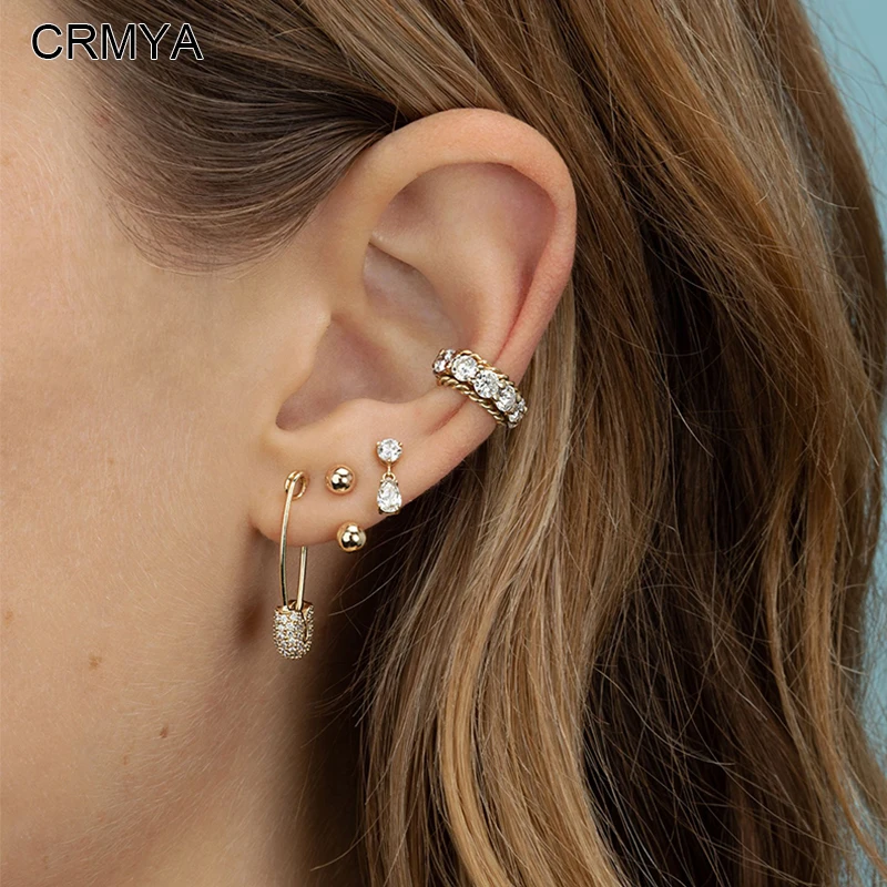 

CRMYA Cute Clip Earrings for Women Copper Gold Plated CZ Zircon Fake Piercing Ear Cuff 2023 Women's Jewelry Wholesale