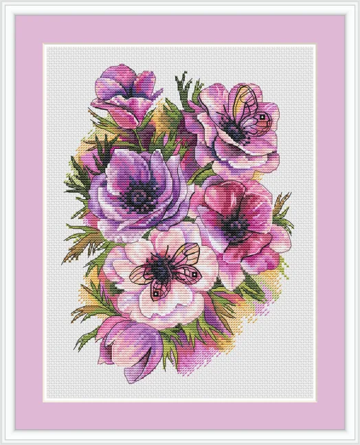 

Набор для вышивки крестиком anemone и butterfly 28-34, Набор для вышивки крестиком 14 карат, Декор для дома