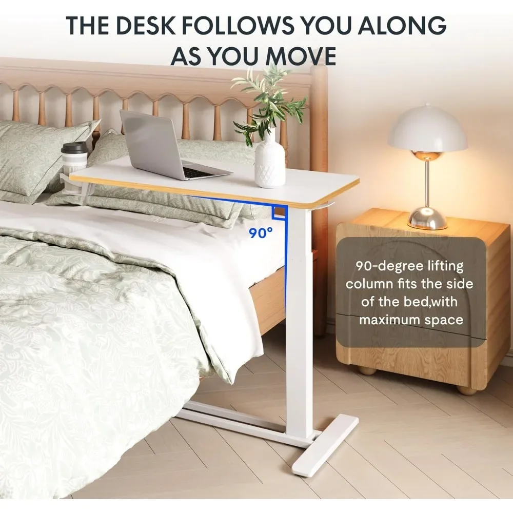 Mobile Standing Desk with Wheels Pneumatic Laptop Rolling Computer Cart Movable Height Adjustable Small Sit Stand Desk Computer