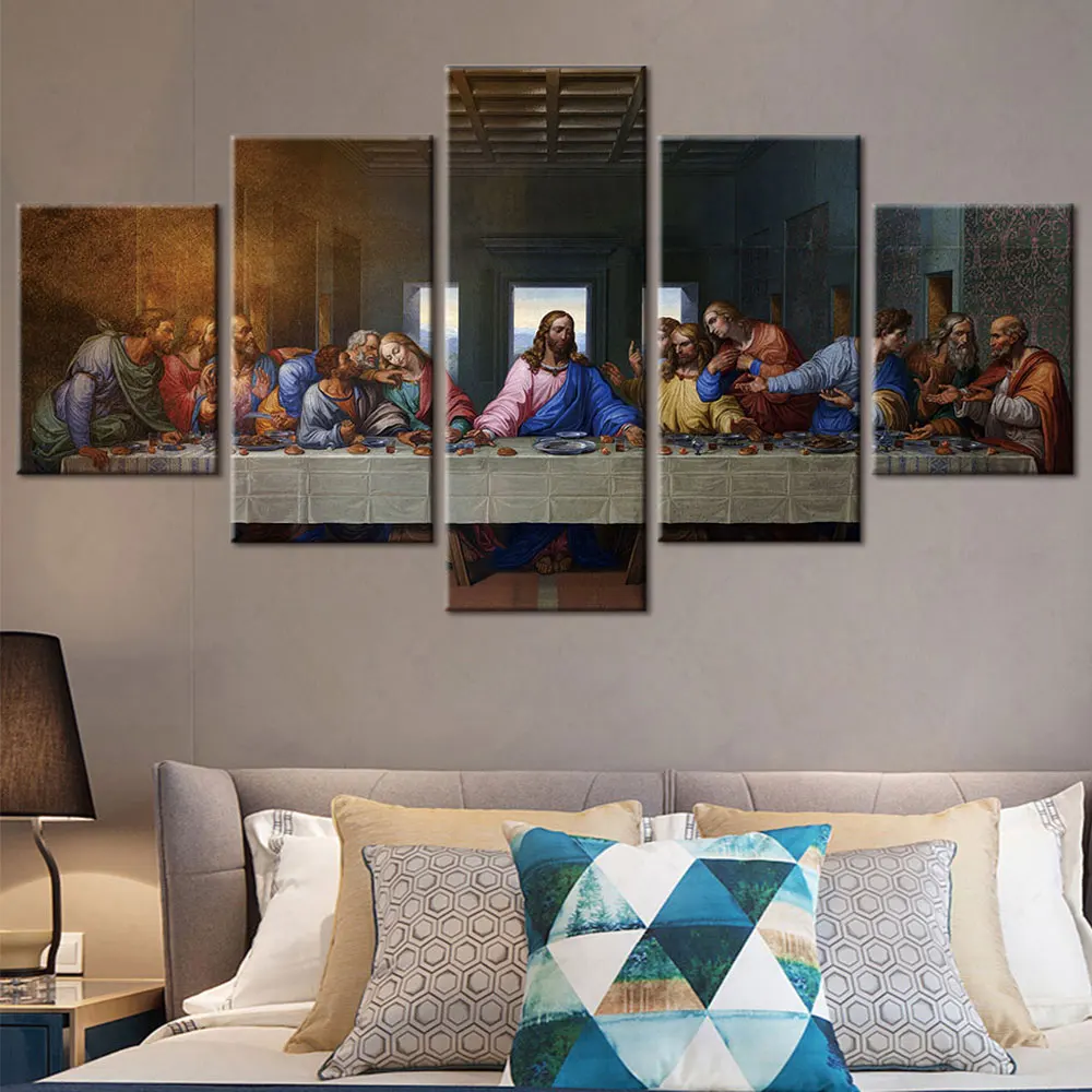 

Artsailing Christian HD Printed Canvas Painting Last Supper Landscape Poster Artwork 5 Pieces Wall Art Room Decoration Aesthetic