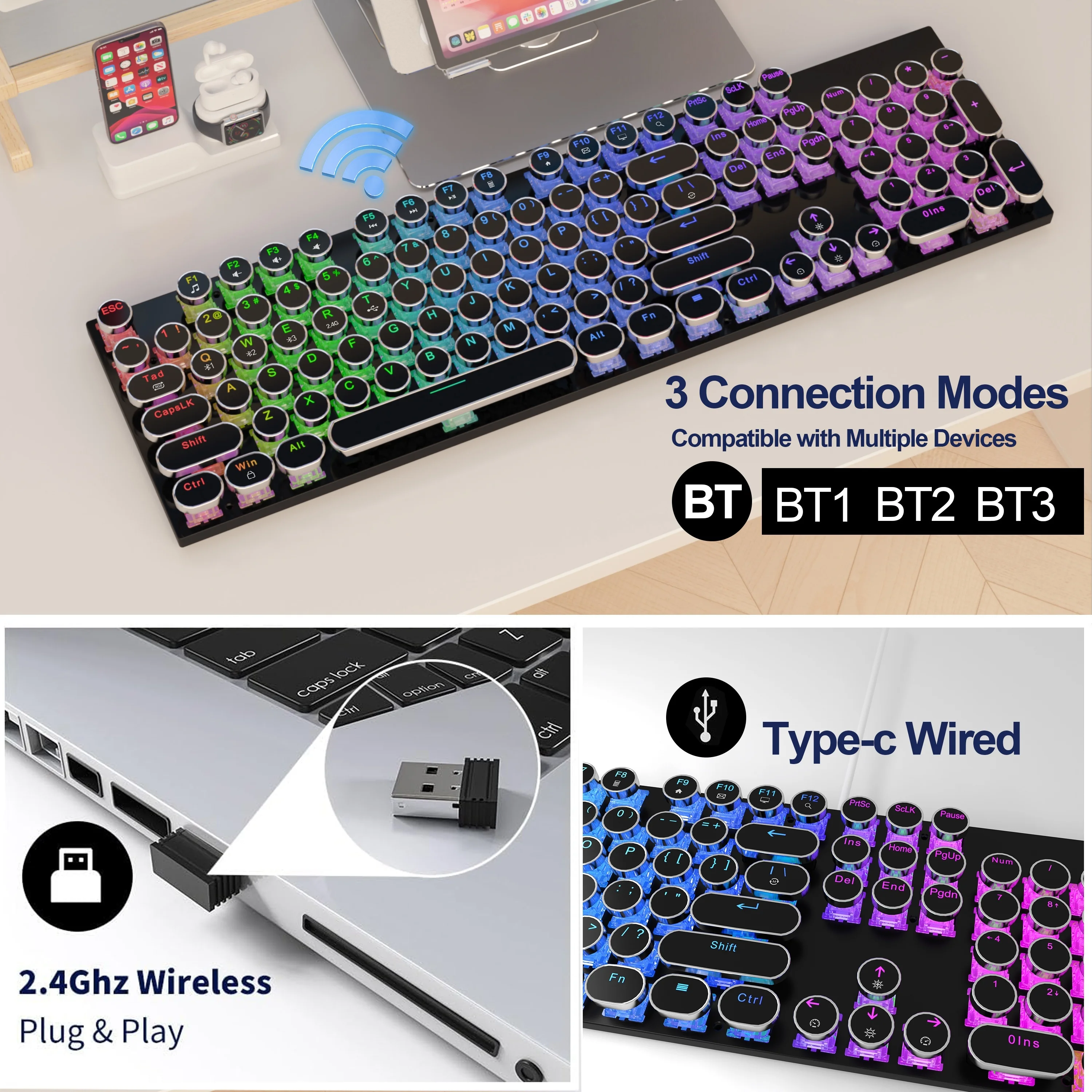 RGB Punk Typewriter Keyboard 3