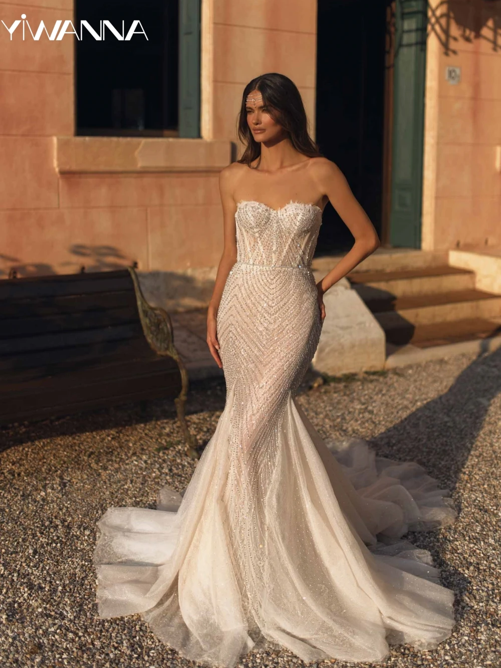 Romantic Sweetheart Neck Wedding Dress Sparkly Beads Sequins Bride Robe Graceful Mermaid With Jacket Bridal Gown Robe De Mariée