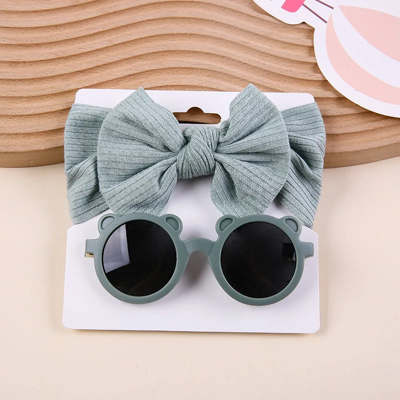 

Kids Girl Summer Baby Hair Accessories Vintage Bows Headband Round Sunglasses Children Sun Glasses Baby Headwear