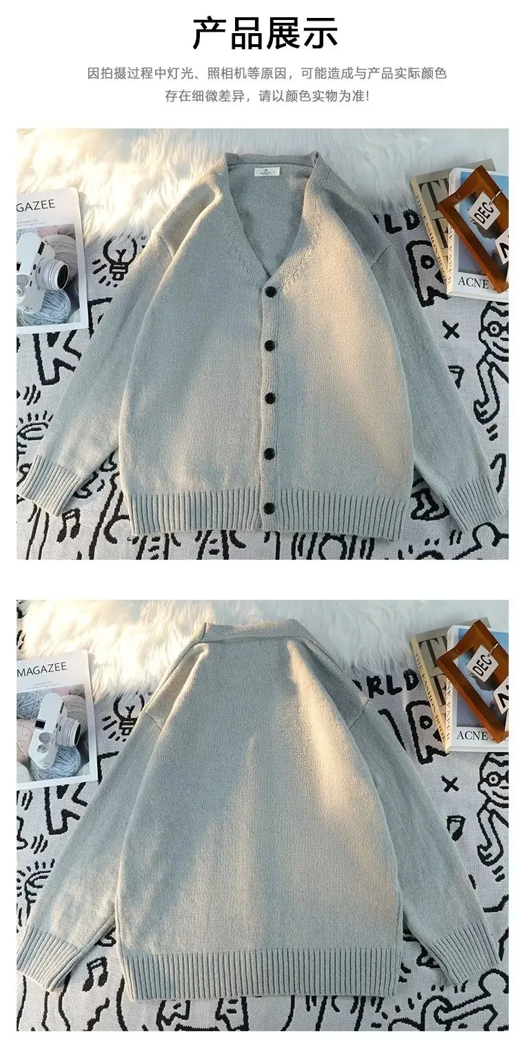 Description Picture 6 of itemCardigan Men Spring Youthful Popular New Fashion Japanese Style Chic Long Sleeve All-match Streetwear Baggy Males Knitting Daily