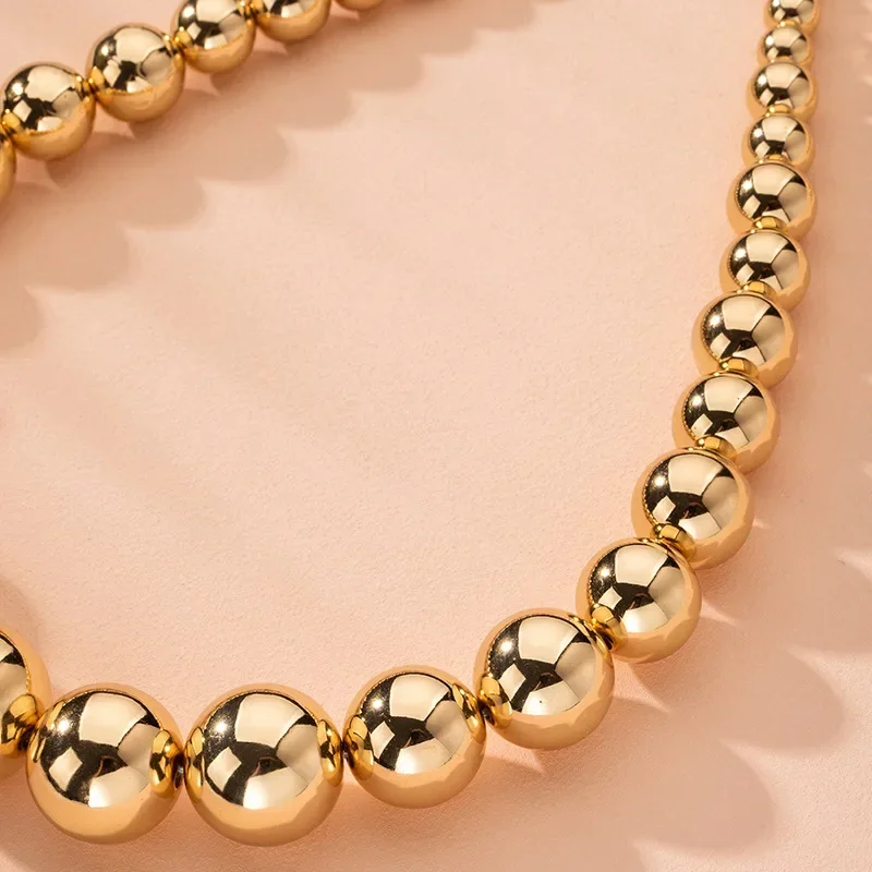 Steampunk Gold Color Ball Beads Chain Necklace For Women Men