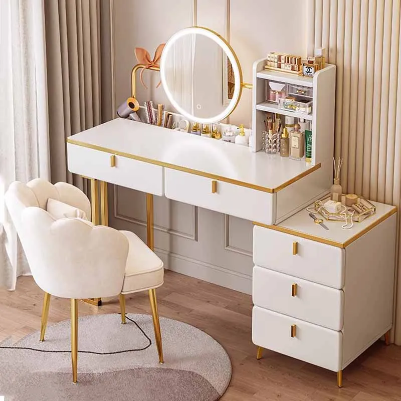 

Белые подсветки для хранения туалетного столика, зеркало для макияжа, скандинавский туалетный столик, стул, роскошные подставки для макияжа, домашняя мебель