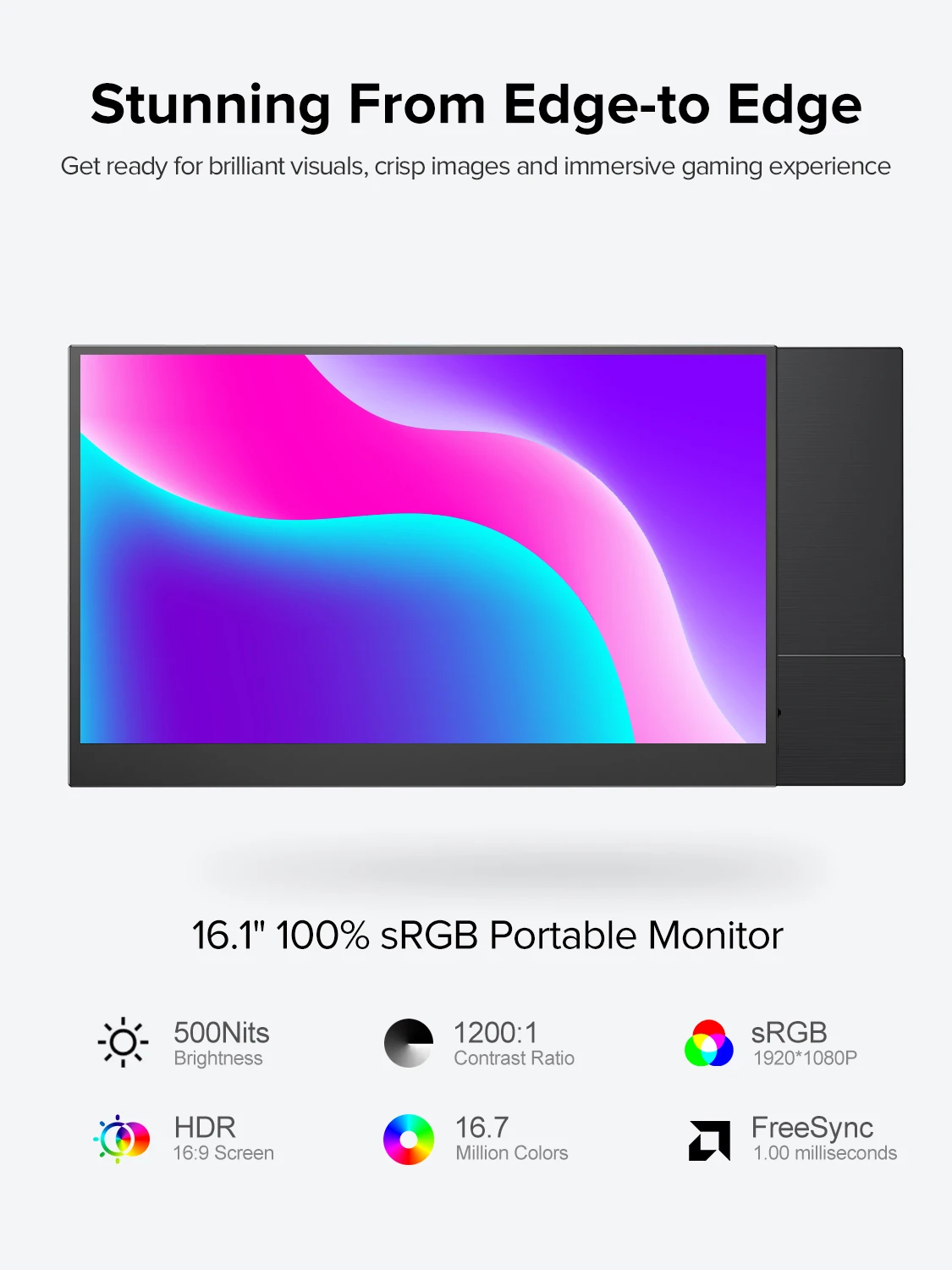 UPERFECT 16.1 ޴ , 1080P ̹ ÷, 144Hz IPS , PS5/4/3 ġ Ʈ PC Mac Xbox