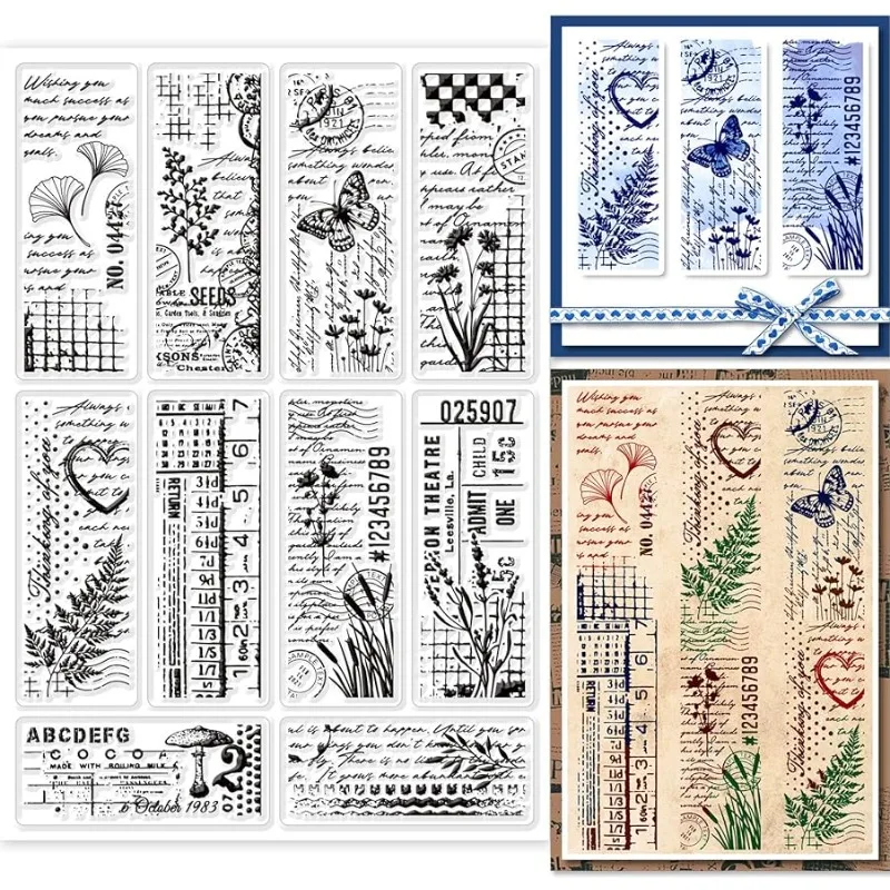 Plants Pattern Transparent Stamps Flower Text Reuse Clear Stamps Tiny Vintage Style Silicone Clear Stamp 1pcs clear stamps clear rubber stamps