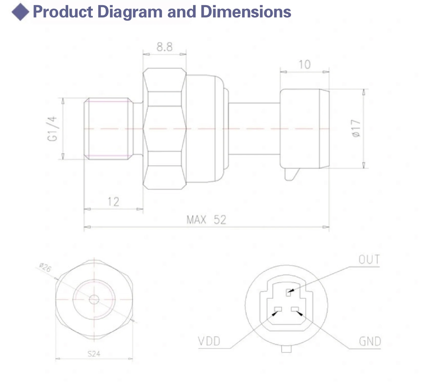 G1/4 Ceramic Pressure Sensor High Precision Compact Pressure Transducer for Wate