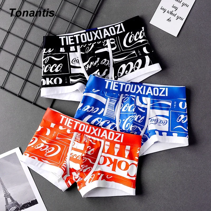 3Pcs/Set Personalized Printing Boxer Shorts Cotton Man Underpants Korean Trendy Young Students Breathable Men's Panties 2024 New women s vacationsuit set 2024 spring summer latest 3pcs halter lantern sleeve shirt