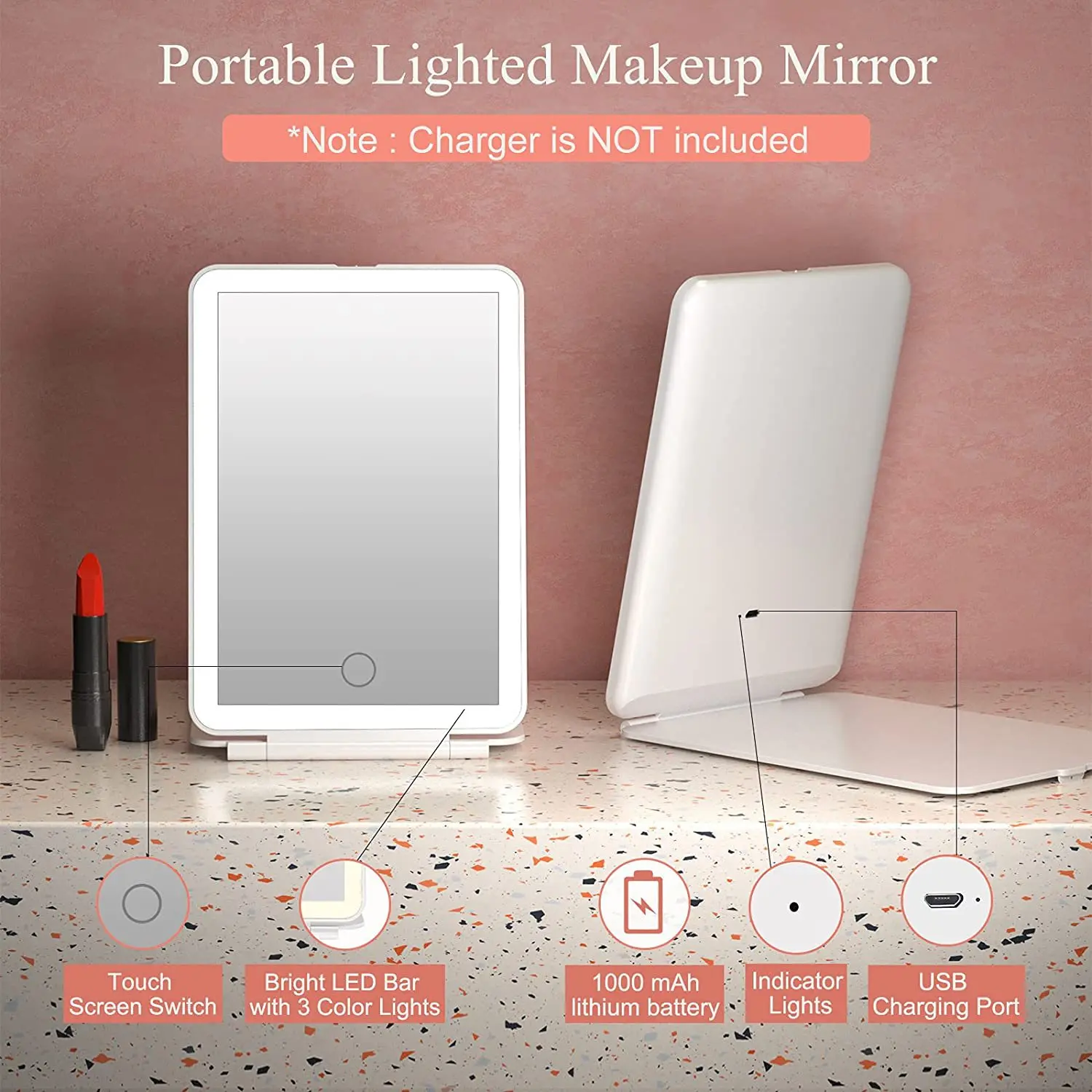 Portable LED Light Makeup Mirror Vanity Lights Compact Make Up Pocket Mirrors Vanity Cosmetic Hand Folding Led Mirror Lamp Gift