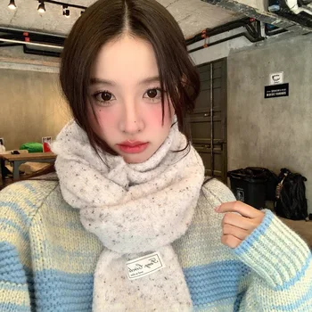 Women's Scarves Simple Korean Colorful Polka Dot Cute Versatile Kawaii Winter Thickened Plush Warm High Quality Scarf For Girl
