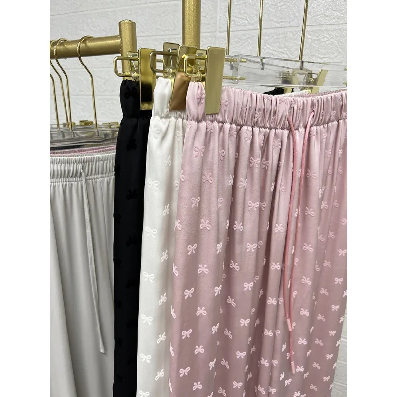 Acetate Satin Ice Silk Wide-leg Pants Summer High-waisted Loose Slim Design Straight-leg Cool Trousers Casual Pants for Women