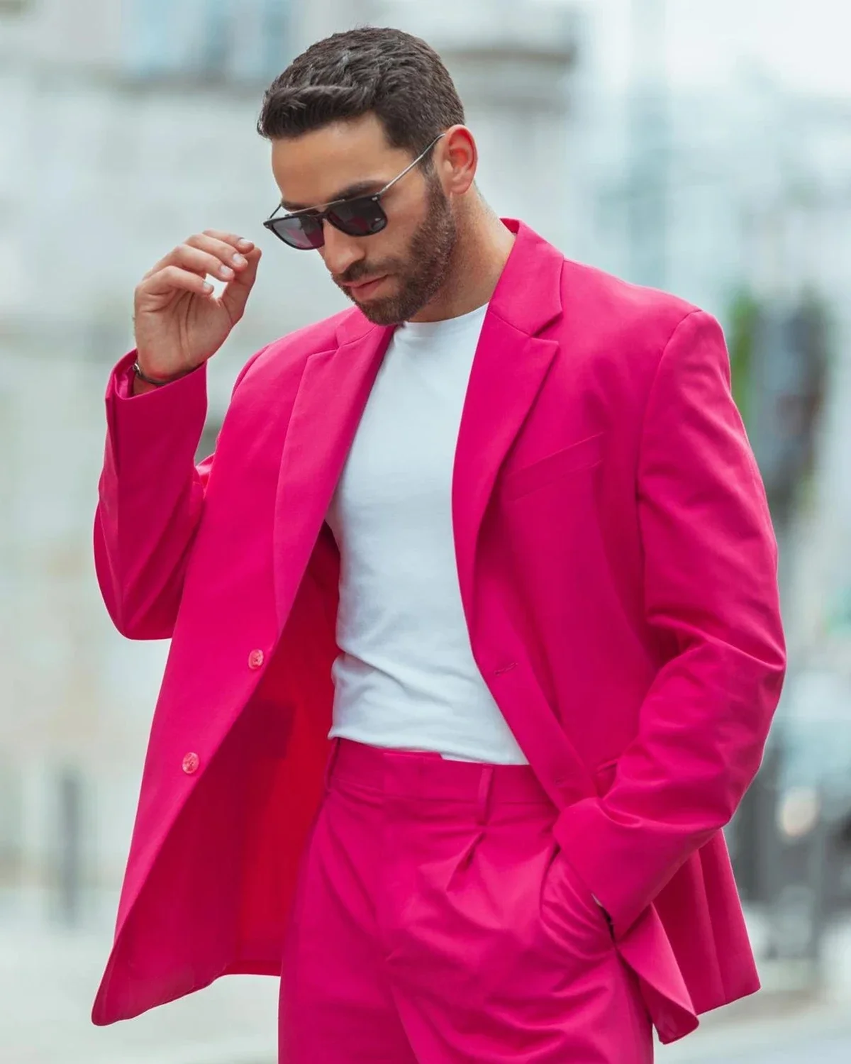 Mens Suit Street Wear Men Suits 2 Pieces Groom Party Wedding Peaked Lapel Terno Masculino Tuxedos Costume Homme Male Blazer Sets