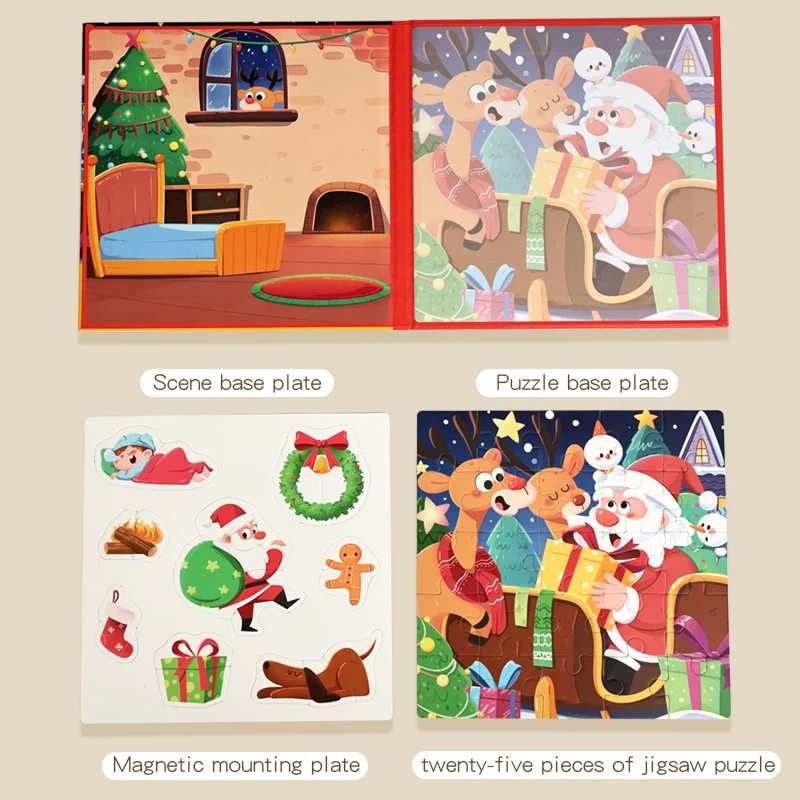 Christmas & Halloween 2-in-1 Magnetic Puzzle Fridge Stickers, Holiday Theme Gift, Early Education Intellectual Toy for Kids