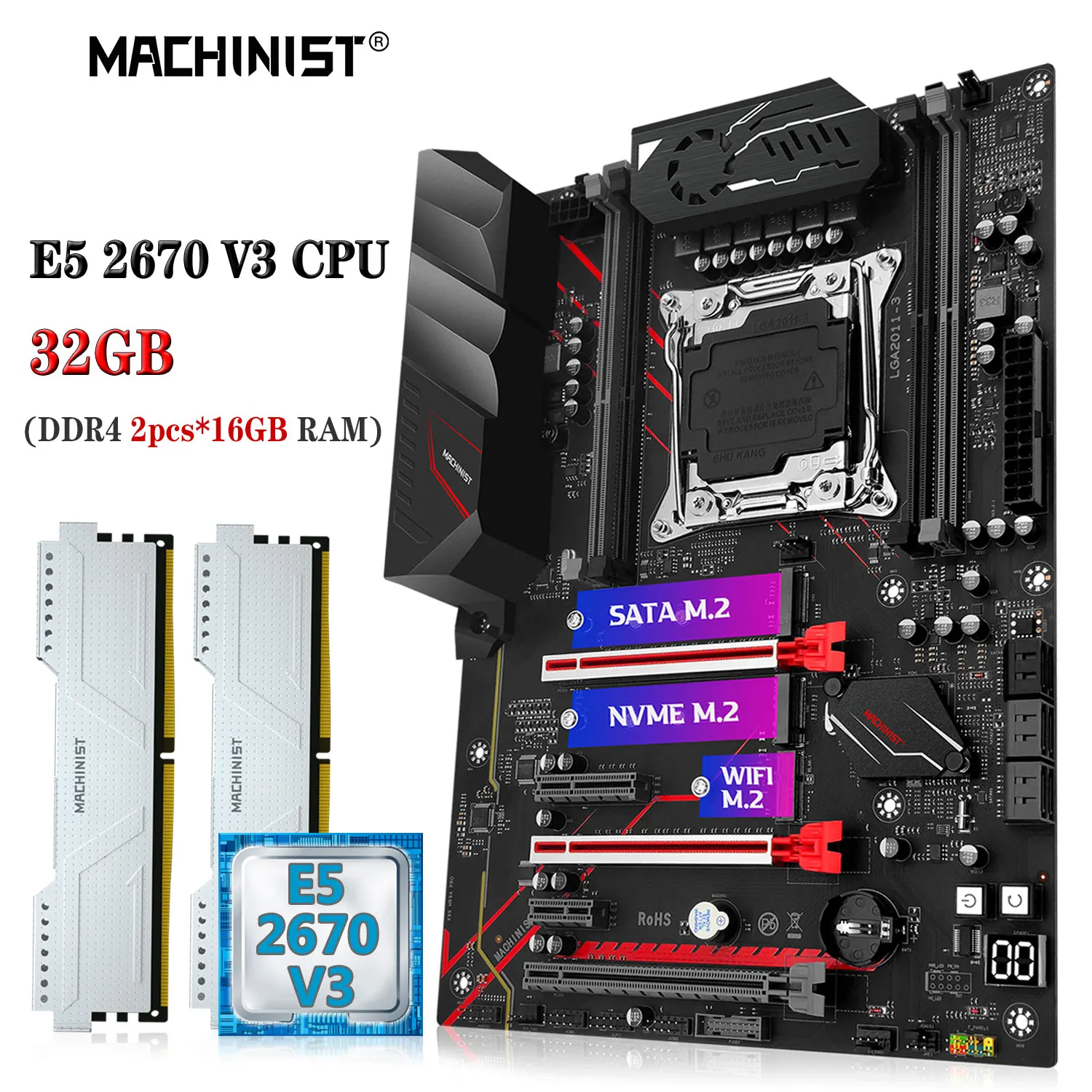  MACHINIST X99 Motherboard Combo LGA 2011-3 E5 2670 V3 kit Processor Xeon CPU DDR4 32GB 2133MHz RAM Memory NVME M.2 Four Channel 