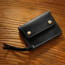 GENODERN Vintage Handmade Genuine Leather Card Holder Wallet (Crazy Horse Black)