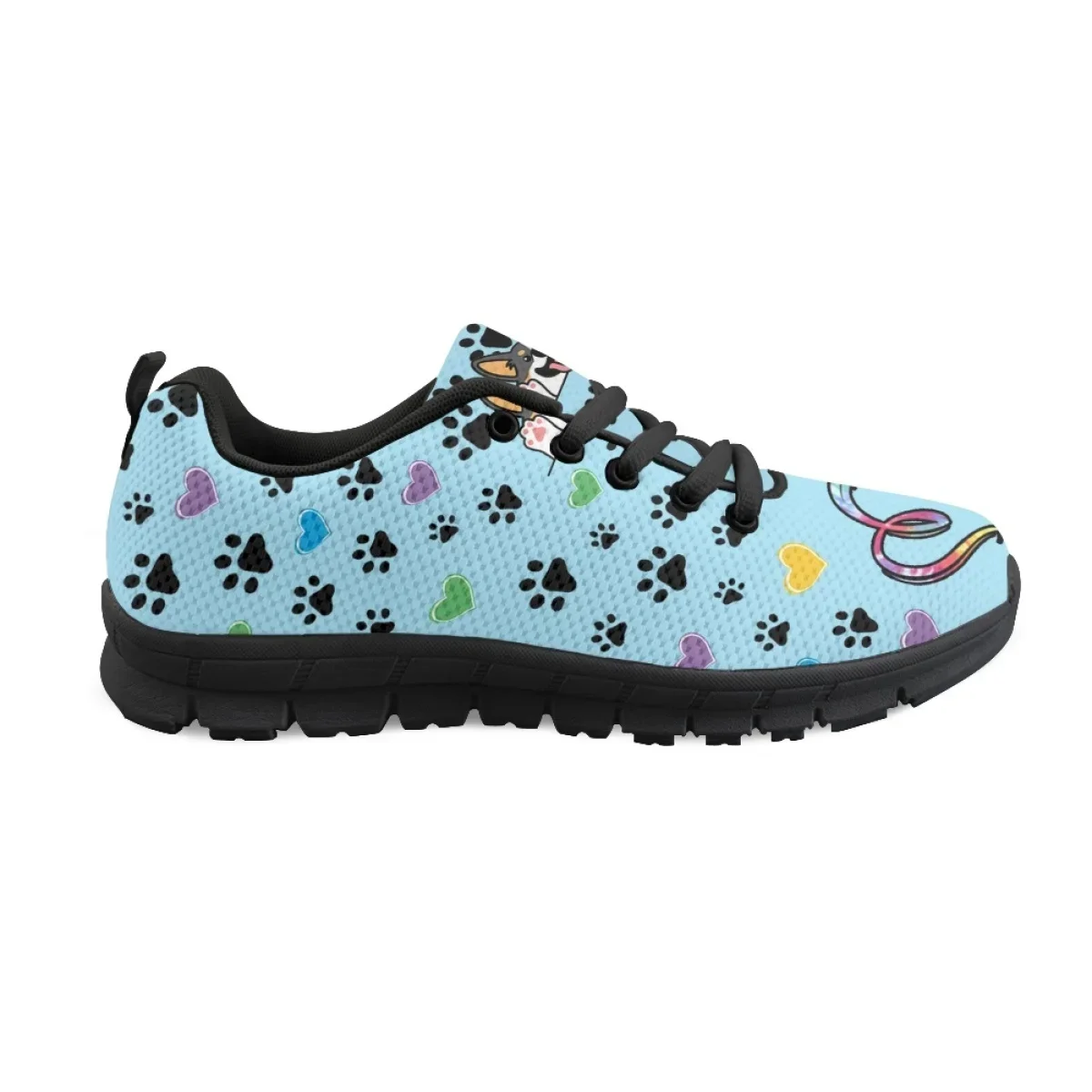 Kawaii Welsh Corgi Cartoon Pattern Flat Shoes For Dog Lovers Lightweight Lace Up Sneakers Breathable Walk Footwear