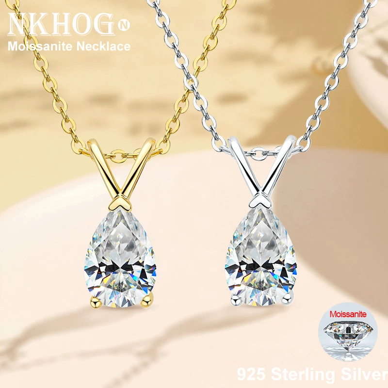 

NKHOG 1.5CT Pear Cut Moissanite Pendant Necklace 925 Sterling Silver Waterdrop Neck Chain Women Girl Party Gift Fine Jewelry GRA